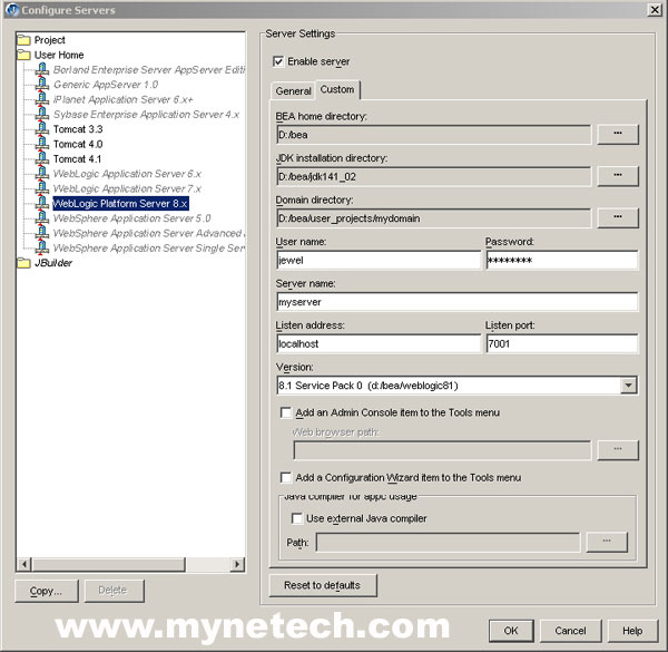 jbuilder9+weblogic8.1安装配置